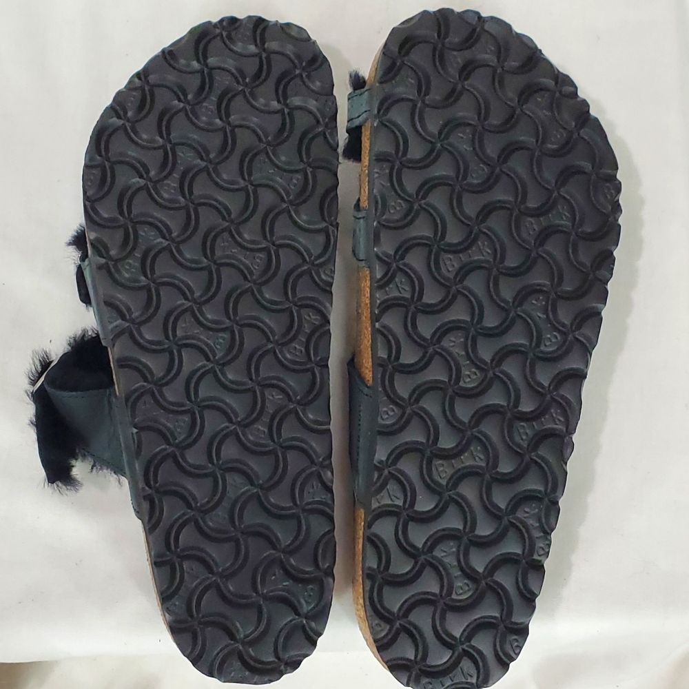 NWOT BIRKENSTOCK Mayari Shearling Natural Leather Oiled Black Size 39 MSRP $160 - Picture 12 of 15